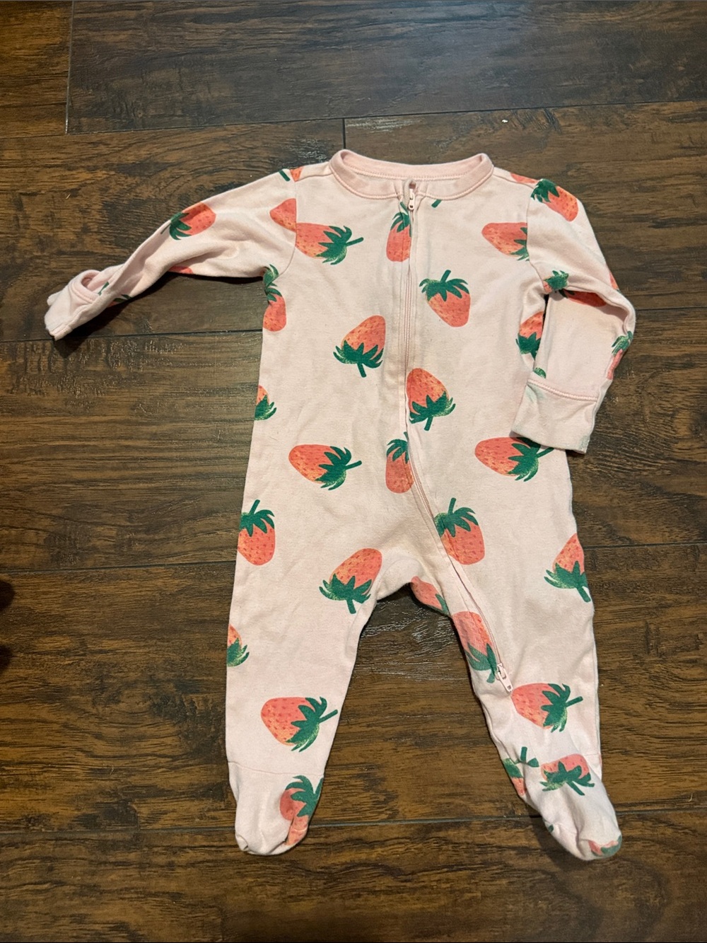 Strawberries long sleeve footed onesie